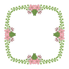 Vector illustration style pink flower frame with white background hand drawn
