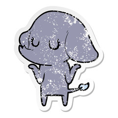 distressed sticker of a cute cartoon elephant shrugging shoulders