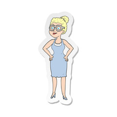 sticker of a cartoon woman wearing glasses