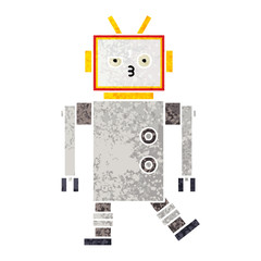 retro illustration style cartoon robot