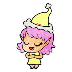 happy textured cartoon of a elf girl wearing santa hat