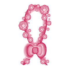 Watercolor breast cancer symbol with flowers. Vector illustration design