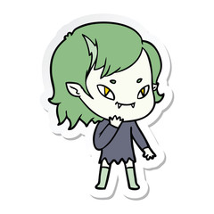 sticker of a cartoon friendly vampire girl considering