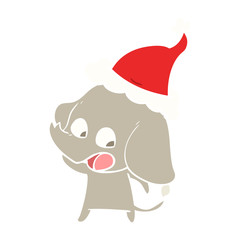 cute flat color illustration of a elephant wearing santa hat