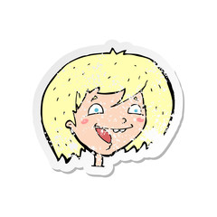 retro distressed sticker of a cartoon happy girl