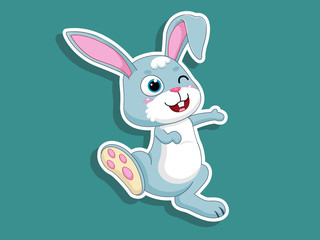 Fototapeta premium Cute Cartoon Rabbit Sticker on color background. Vector Illustration With Cartoon Style Funny Animal