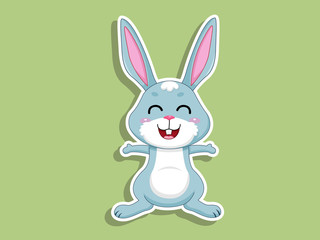 Cute Cartoon Rabbit Sticker on color background. Vector Illustration With Cartoon Style Funny Animal