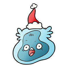 gradient cartoon of a germ wearing santa hat