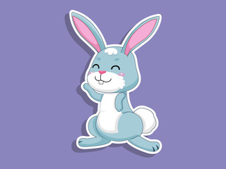 Cute Cartoon Rabbit Sticker on color background. Vector Illustration With Cartoon Style Funny Animal