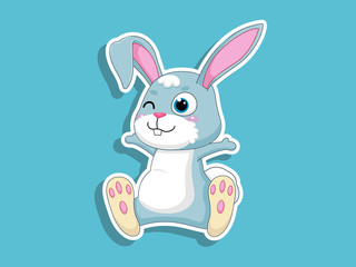 Cute Cartoon Rabbit Sticker on color background. Vector Illustration With Cartoon Style Funny Animal