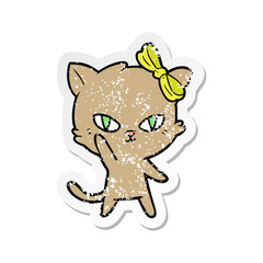 distressed sticker of a cute cartoon cat