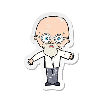 recommend clip art: retro distressed sticker of a cartoon genius scientist