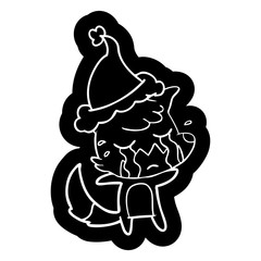 crying fox cartoon icon of a wearing santa hat