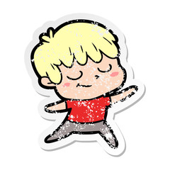 distressed sticker of a cartoon happy boy