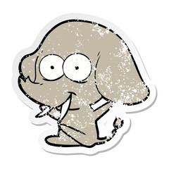 distressed sticker of a happy cartoon elephant