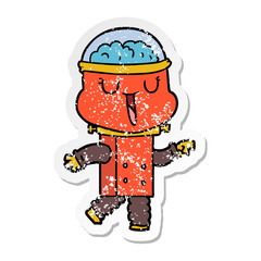 distressed sticker of a happy cartoon robot
