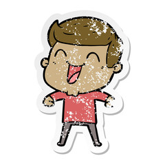 distressed sticker of a cartoon man laughing