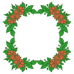 Vector illustration frame flower orange leaf green with greeting card hand drawn