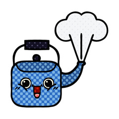 comic book style cartoon steaming kettle