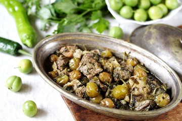 Meat stew with green plum and greens.  or the Turkish dish 