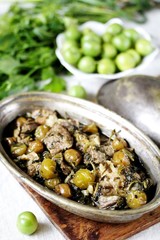 Alluciye- or the Turkish dish. Meat stew with green plum and greens. green plum recipe. Greengage stew. dishes from unripe plums. Keto diet dish