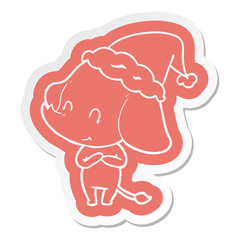 cute cartoon  sticker of a elephant wearing santa hat