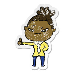 distressed sticker of a cartoon woman