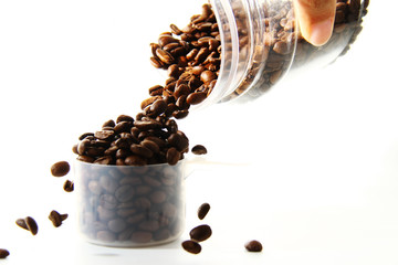 Coffee beans texture on white background