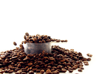 Coffee beans texture on white background