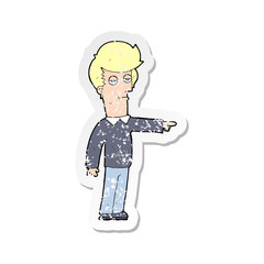 retro distressed sticker of a cartoon pointing man