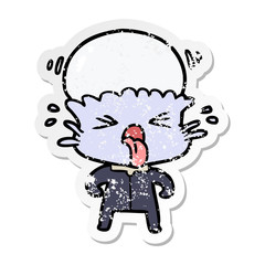 distressed sticker of a weird cartoon alien