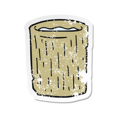 retro distressed sticker of a cartoon wooden cup with water
