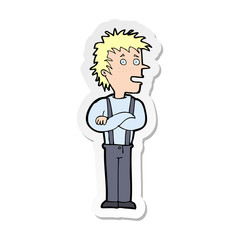 sticker of a cartoon boy with folded arms