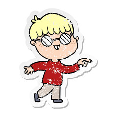 distressed sticker of a cartoon boy wearing spectacles