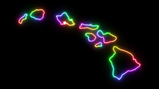 Seven-colors neon glowing Hawaii map silhouette