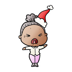 gradient cartoon of a angry old woman wearing santa hat