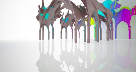 Abstract white and colored gradient  gothic interior. 3D illustration and rendering.