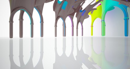 Abstract white and colored gradient  gothic interior. 3D illustration and rendering.