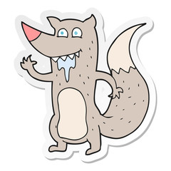 sticker of a cartoon hungry wolf