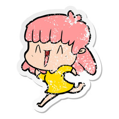 distressed sticker of a cartoon woman