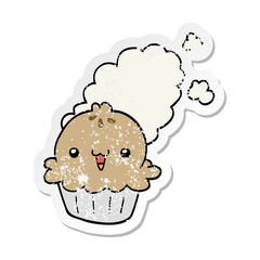 distressed sticker of a cute cartoon pie