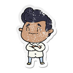 distressed sticker of a happy cartoon man