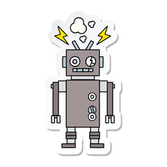 sticker of a cute cartoon malfunctioning robot