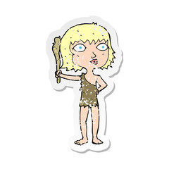 retro distressed sticker of a cartoon cave woman