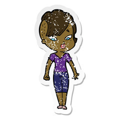 distressed sticker of a cartoon surprised girl