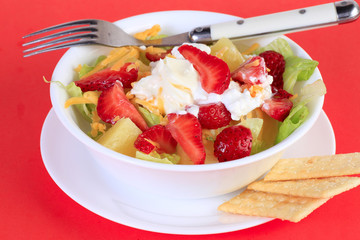 Strawberry and Pineapple on Cottage Cheese with Crackers