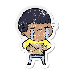 distressed sticker of a cartoon man crying