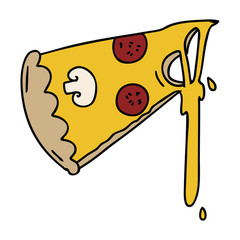 quirky hand drawn cartoon slice of pizza