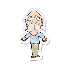 retro distressed sticker of a cartoon sad old man