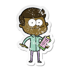 distressed sticker of a cartoon happy salesman